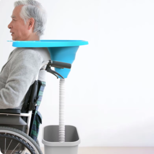 Senior man using assistive portable sink wheel chair