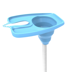 Blue plastic funnel with flexible tube isolated