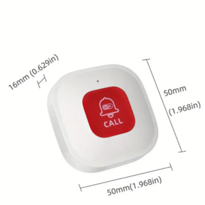 White call button with dimensions shown on sides