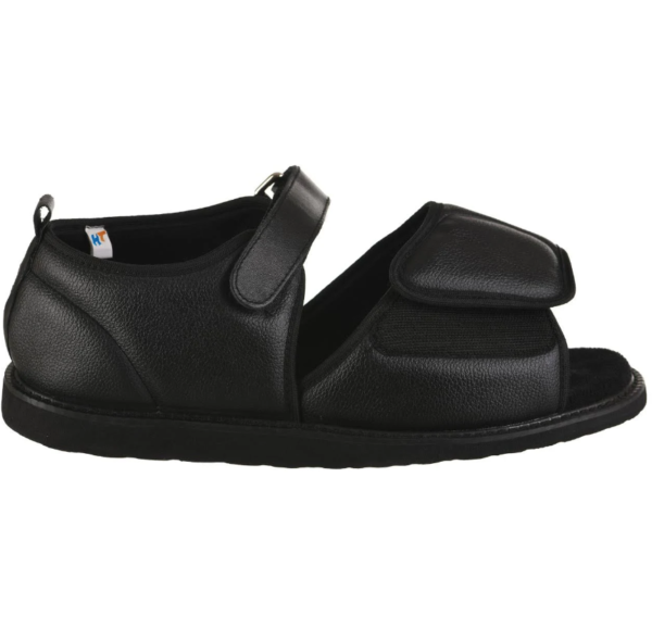 Black orthopedic velcro strap shoe side view