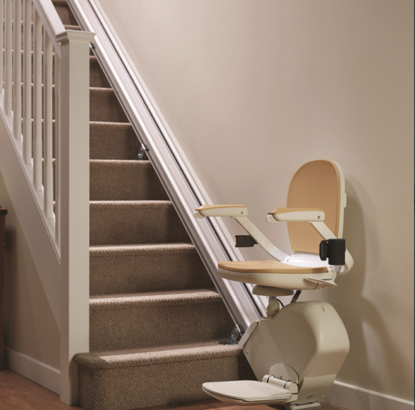 Stairlift chair installed on home staircase