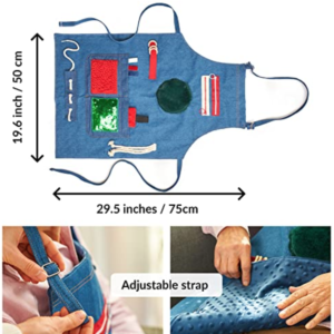 Blue children's sensory activity apron with adjustable straps