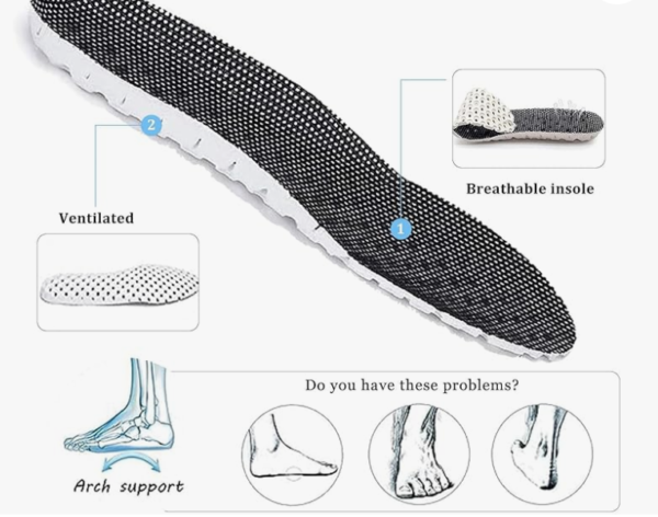 Breathable insole with arch support design features