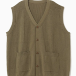 Olive green buttoned knitted vest with pockets