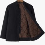 Black traditional jacket with quilted lining on display