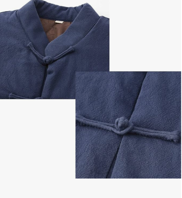 Close up of blue shirt button knot detail