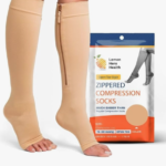 Compression socks with zipper packaging and model