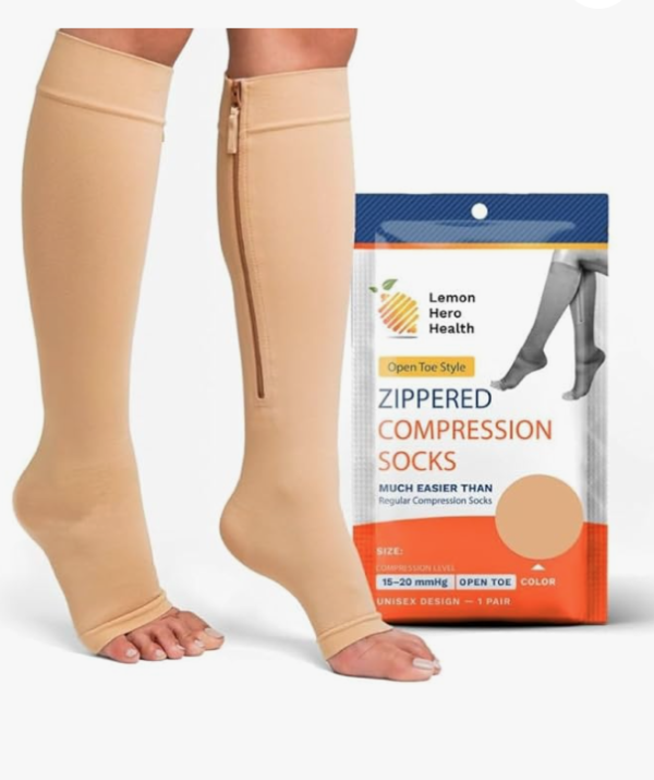 Compression socks with zipper packaging and model