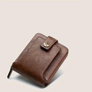 Brown leather wallet on a light background