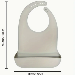 Silicone baby bib in gray with adjustable neck.