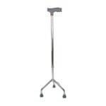 Adjustable quad cane for stability on white background.